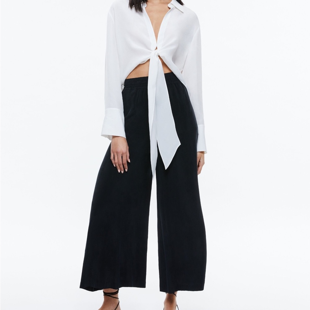 Alice + Olivia Kenley Palazzo Cropped Wide Leg Pants Small Black